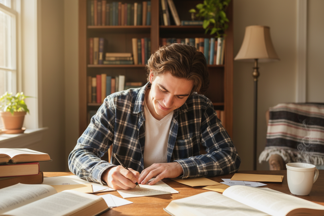 a student writing a letter